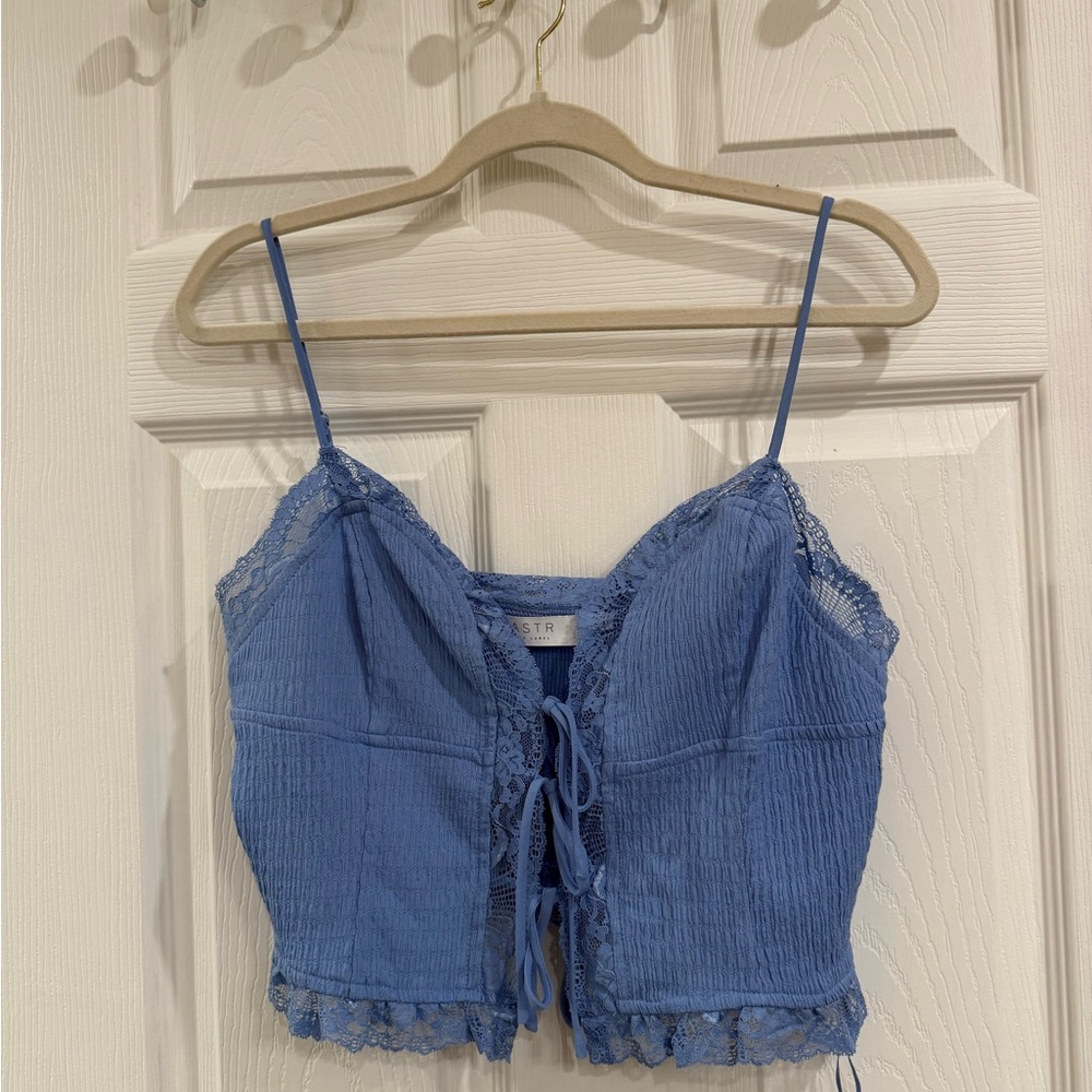 ASTR Lace Trim Blue Tank Top